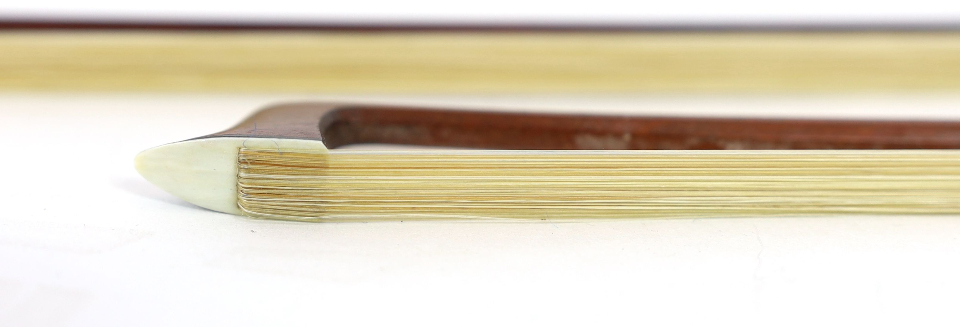 Two stamped violin bows, Both 74.5 cm long